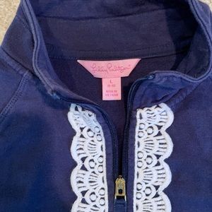 Girls blue and white lace trim pull up top